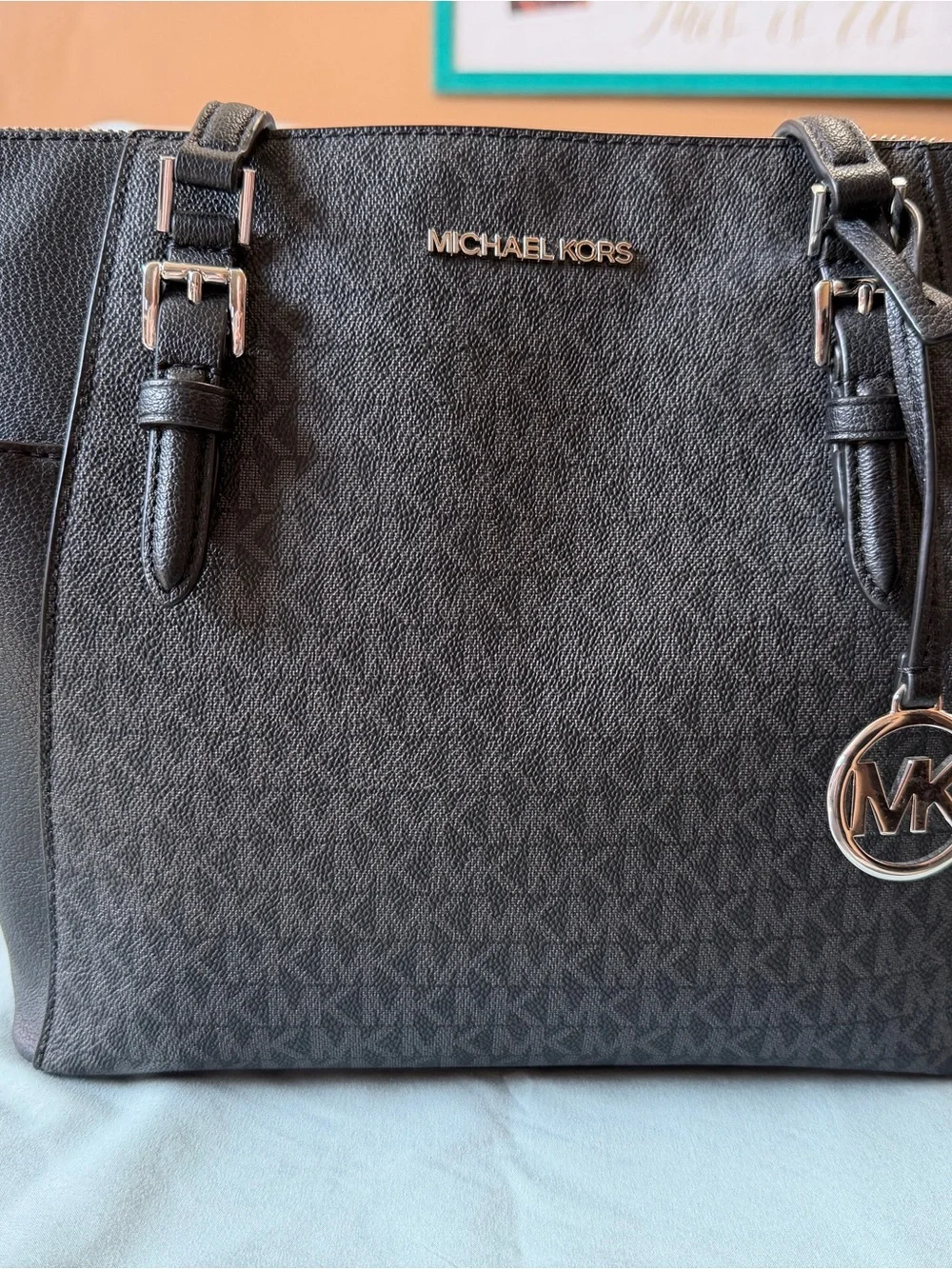 Michael Kors Black Signature Tote with MK Charm